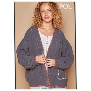 POL Gray Cardigan with Orange Accents
